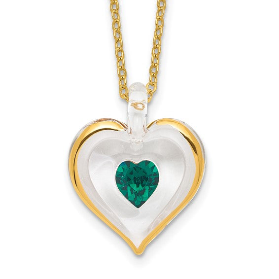 Glass Baron Birthstone Gold Trim Heart Necklaces- Sparkle & Jade-SparkleAndJade.com GM9404