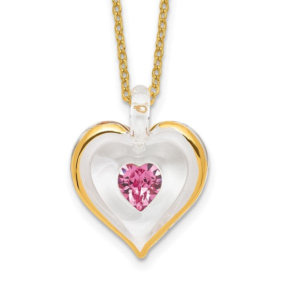 Glass Baron Birthstone Gold Trim Heart Necklaces- Sparkle & Jade-SparkleAndJade.com GM9409