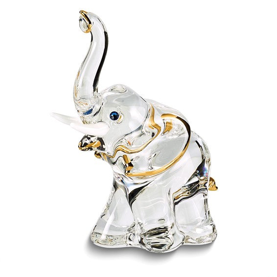 Glass Baron Elephant Glass Figurine w/ Swarovski Elements and 22k Gold Gilding- Sparkle & Jade-SparkleAndJade.com GM6728