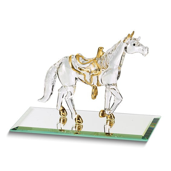 Glass Baron Handcrafted Horse Glass Figurine w/ 22k Gold Gilding- Sparkle & Jade-SparkleAndJade.com GM1213