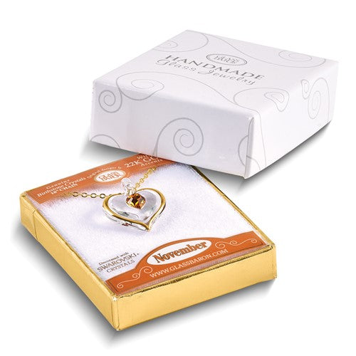 Glass Baron November Birthstone Gold Trim Heart Necklace- Sparkle & Jade-SparkleAndJade.com GM9410