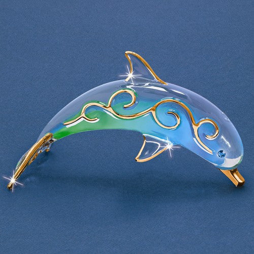 Glass Baron Paradise Dolphin Glass Figurine w/ 22k Gold- Sparkle & Jade-SparkleAndJade.com GM6722 S3 295 W