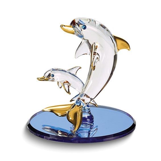 Glass Baron Small Dolphin & Baby Glass Figurine w/ 22k Gold- Sparkle & Jade-SparkleAndJade.com GL3726 S2 264G-B