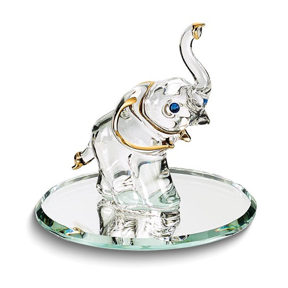 Glass Baron Small Elephant Glass Figurine w/ Mirror Base- Sparkle & Jade-SparkleAndJade.com GM6708