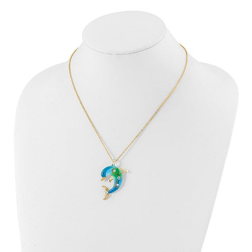 Glass Baron Turquoise Dolphin Necklace- Sparkle & Jade-SparkleAndJade.com GM9398 JP 610-TQ