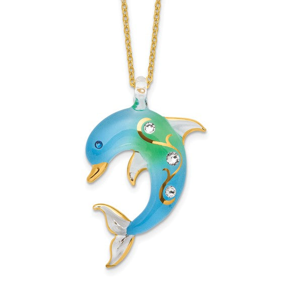 Glass Baron Turquoise Dolphin Necklace- Sparkle & Jade-SparkleAndJade.com GM9398 JP 610-TQ