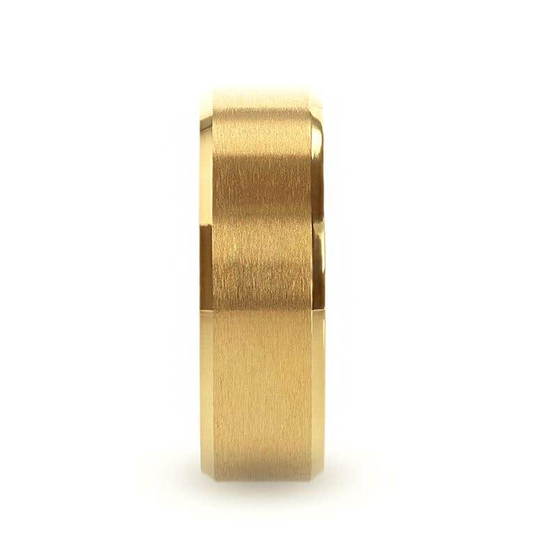 Gold-Plated Titanium Flat Brushed Center Men's Wedding Ring With Beveled Polished Edges - 8mm - Radiate- Sparkle & Jade-SparkleAndJade.com 