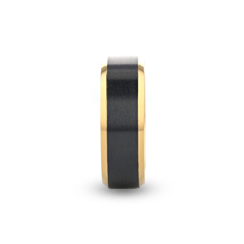 Gold Plated Titanium Polished Beveled Ring with Brushed Black Center - 8mm - Beaumont- Sparkle & Jade-SparkleAndJade.com 
