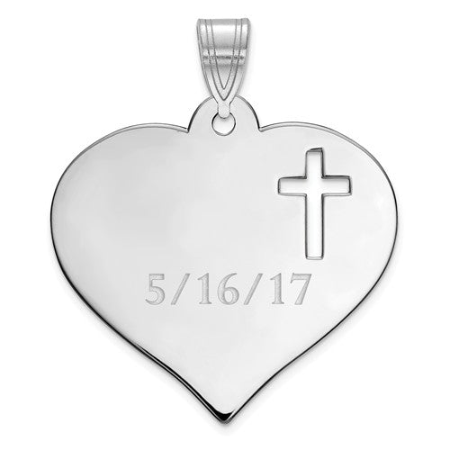 Heart with Cutout Cross and Engraving Pendant- Sparkle & Jade-SparkleAndJade.com XNA787SS