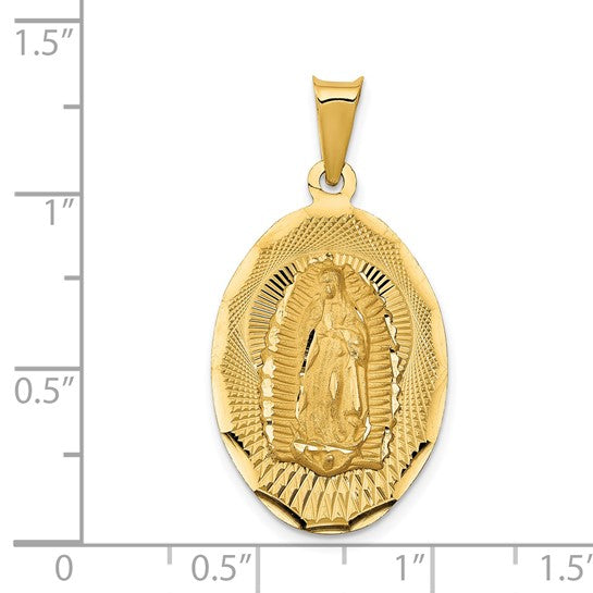14K Gold Polished D/C Lady Of Guadalupe Oval Pendant- Sparkle & Jade-SparkleAndJade.com K5635