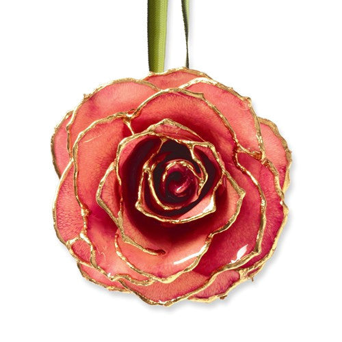 Lacquer Dipped 24k Gold Trim Pink Decorative Rose Ornament- Sparkle & Jade-SparkleAndJade.com GM3912