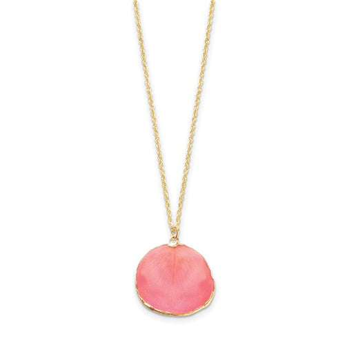 Lacquer Dipped 24k Gold Trim Pink Real Rose Petal 20" Necklace- Sparkle & Jade-SparkleAndJade.com BF1355-20