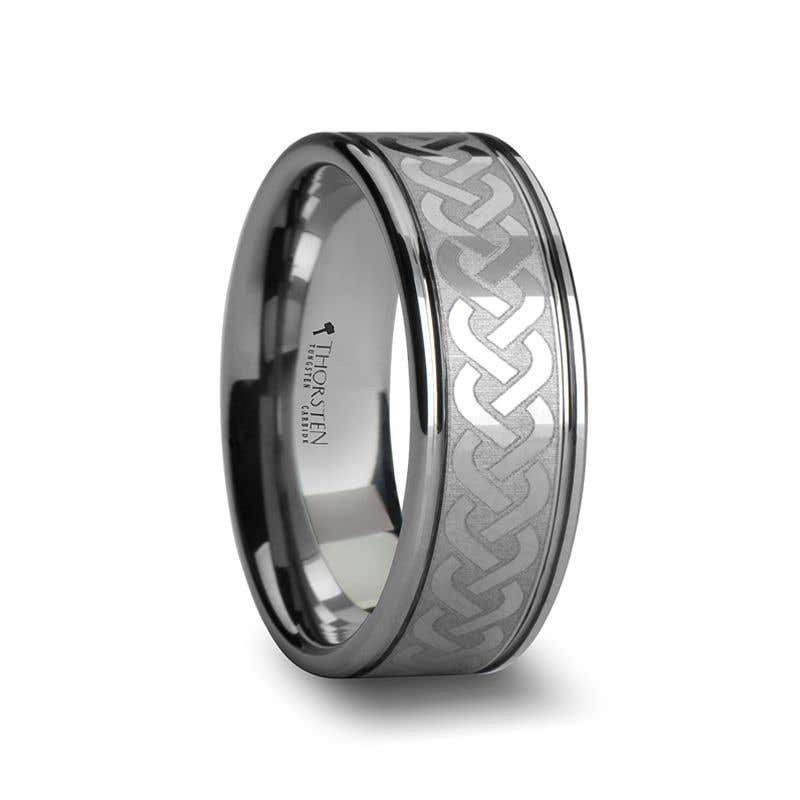 Laser Engraved Tungsten Ring with Celtic Knot - 6mm 8mm or 10mm - Pallas- Sparkle & Jade-SparkleAndJade.com W279-LE2