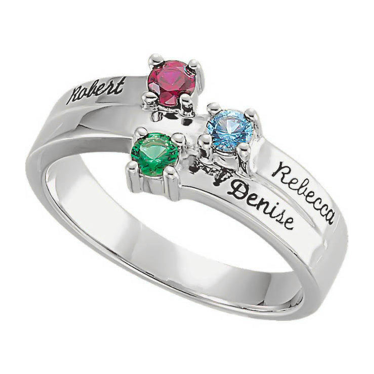 Layered Engraved Name Mother's Family Birthstone Ring- Sparkle & Jade-SparkleAndJade.com 71092