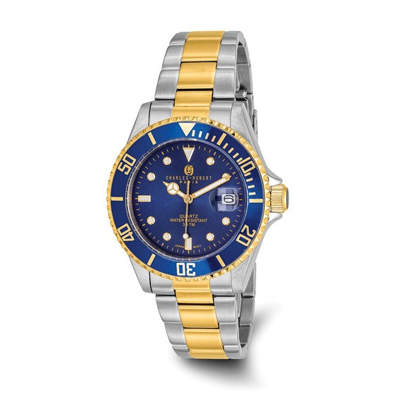 Mens Charles Hubert Two-Tone Stainless Steel Blue Dial Watch- Sparkle & Jade-SparkleAndJade.com XWA590