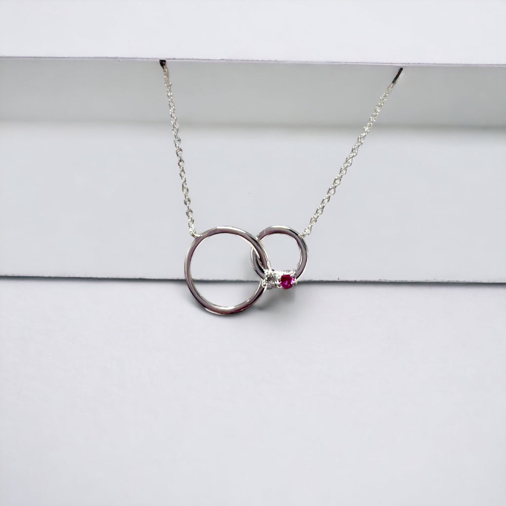 Mother's Family Birthstone Interlocking Double Circle Necklace- Sparkle & Jade-SparkleAndJade.com 