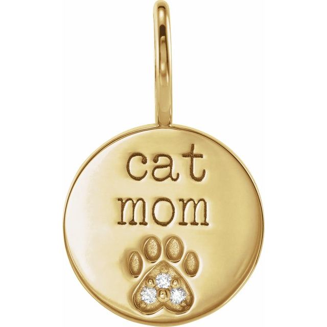 Natural Diamond Engraved Cat Mom Paw Print Charm Pendant- Sparkle & Jade-SparkleAndJade.com 88110:112:P