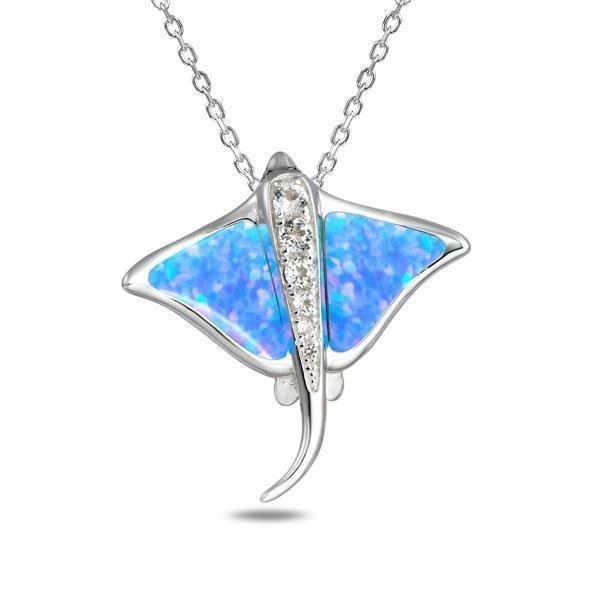 Sterling Silver Opal Eagle Ray Pendant Necklace by Alamea- Sparkle & Jade-SparkleAndJade.com 870-31-31