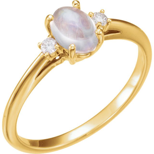 Oval 7x5mm Rainbow Moonstone & Diamond Ring - Sterling Silver or 14k White Yellow or Rose Gold- Sparkle & Jade-SparkleAndJade.com 71811:601:P