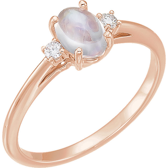 Oval 7x5mm Rainbow Moonstone & Diamond Ring - Sterling Silver or 14k White Yellow or Rose Gold- Sparkle & Jade-SparkleAndJade.com 71811:602:P