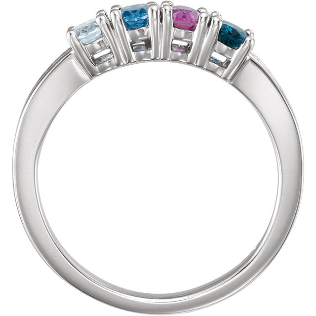 Oval Birthstone Mother's Family Ring with Beaded Band- Sparkle & Jade-SparkleAndJade.com 
