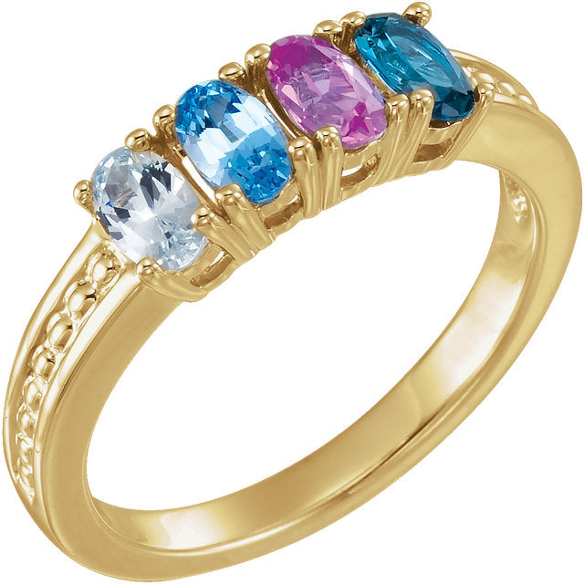 Oval Birthstone Mother's Family Ring with Beaded Band- Sparkle & Jade-SparkleAndJade.com 71476