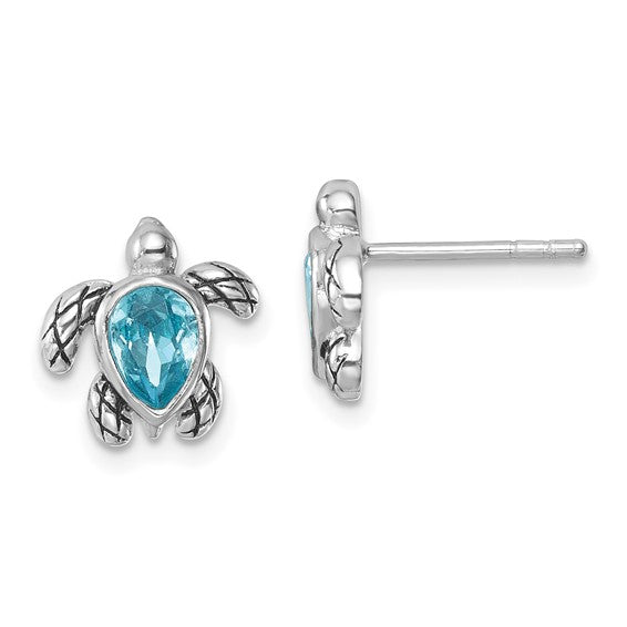 Sterling Silver Birthstone Turtle Earrings- Sparkle & Jade-SparkleAndJade.com PLE-513