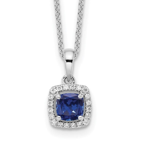 Cushion Cut Gemstone and Diamond Pendant Necklace - Emerald, Ruby or Sapphire- Sparkle & Jade-SparkleAndJade.com PM8582-CSA-010-WLG