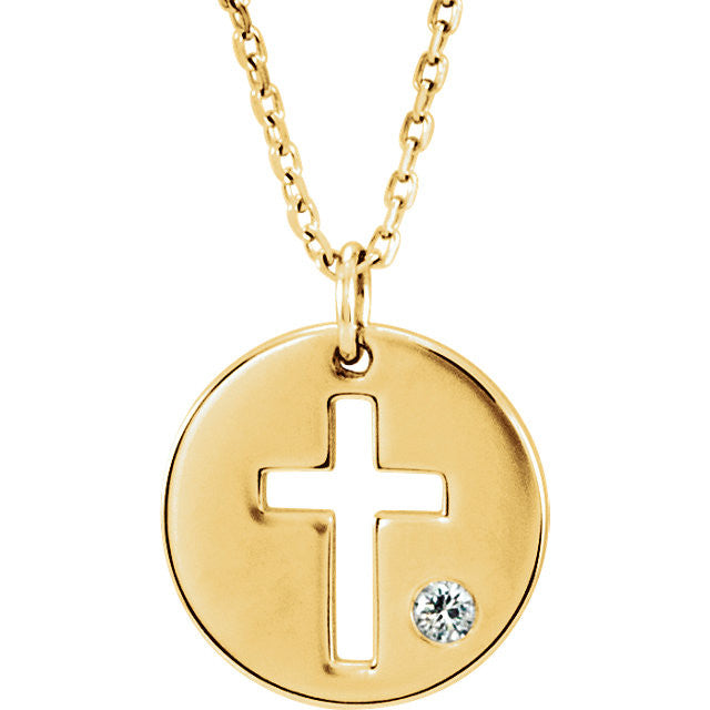 Pierced Cross .03 CTW Diamond Disc Pendant or Necklace- Sparkle & Jade-SparkleAndJade.com R45391:601:P