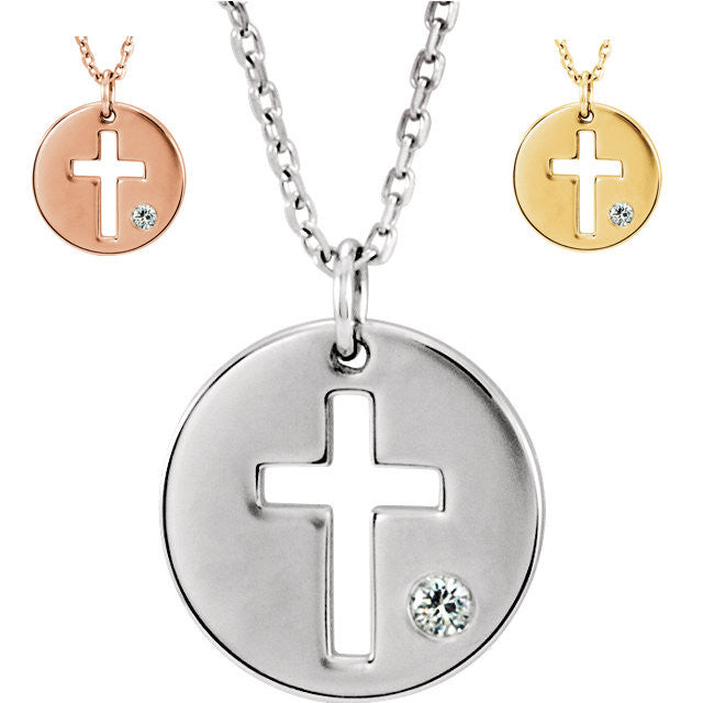 Pierced Cross .03 CTW Diamond Disc Pendant or Necklace- Sparkle & Jade-SparkleAndJade.com 