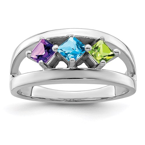 Princess Square Cut Mother's Family Birthstone Ring- Sparkle & Jade-SparkleAndJade.com XMR63/3SS