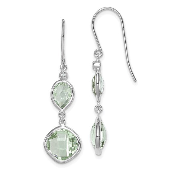 Sterling Silver Diamond and Green Quartz Prasiolite Earrings- Sparkle & Jade-SparkleAndJade.com QE10307AG
