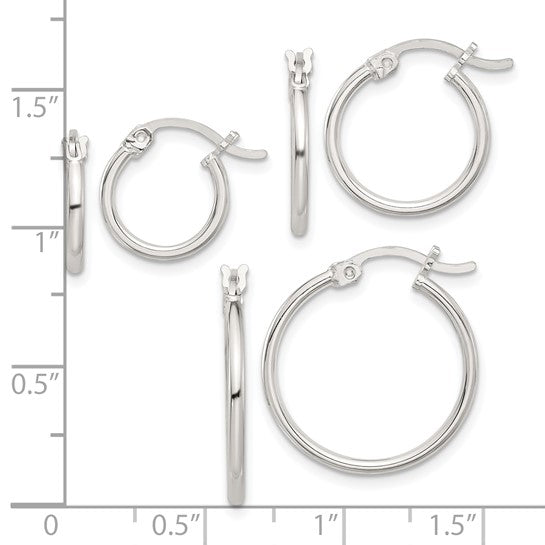 Sterling Silver Set of 3 Hoop Earrings Set- Sparkle & Jade-SparkleAndJade.com QE16731SET