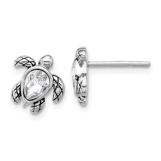 Sterling Silver Birthstone Turtle Earrings- Sparkle & Jade-SparkleAndJade.com QE17796APR