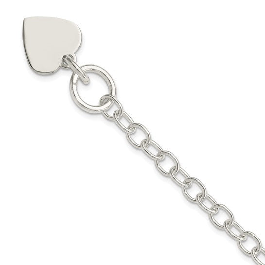 Sterling Silver 6mm Wide Engravable Heart Charm Toggle Bracelet- Sparkle & Jade-SparkleAndJade.com 