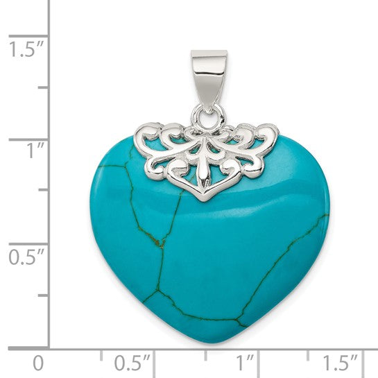 Sterling Silver Turquoise Heart Stone Pendant- Sparkle & Jade-SparkleAndJade.com QP2128