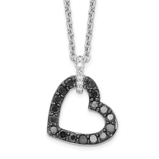 Sterling Silver Black and White Diamond Heart Necklace- Sparkle & Jade-SparkleAndJade.com QP2162