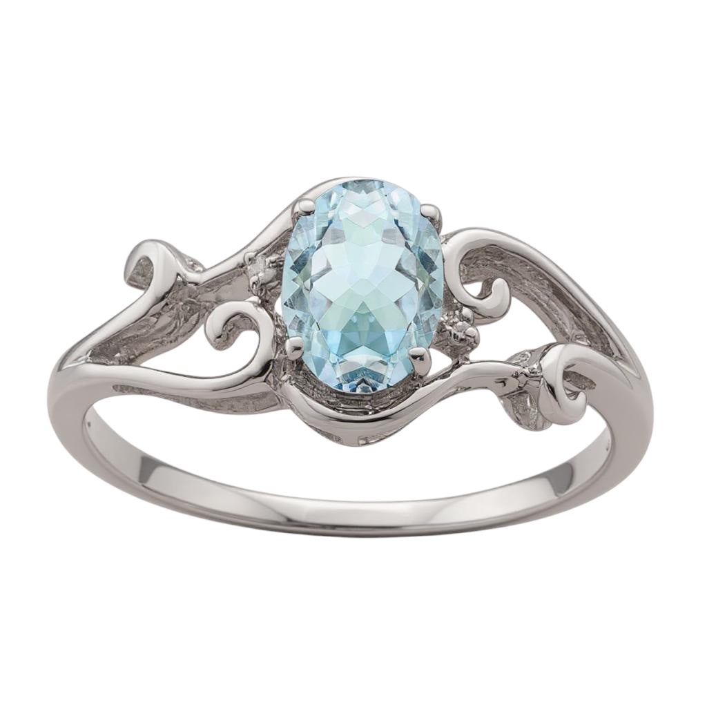 Oval Teal Gemstone Ring in Sterling Silver with Accent Diamonds