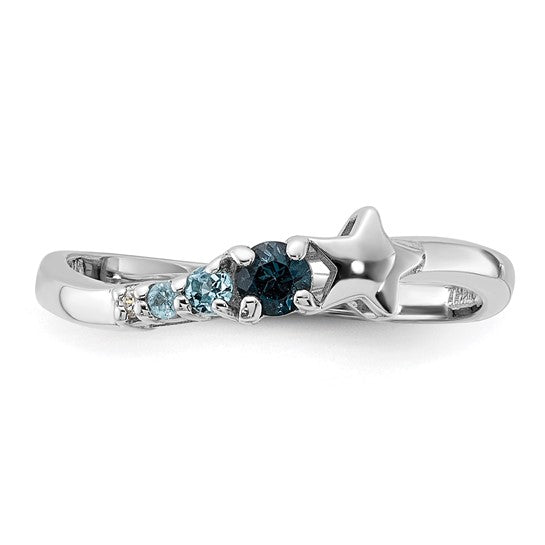 Sterling Silver London and Swiss Blue Topaz Star Curved Ring- Sparkle & Jade-SparkleAndJade.com 