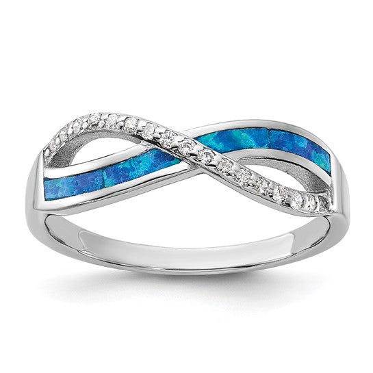 Sterling Silver CZ and Blue Opal Infinity Ring- Sparkle & Jade-SparkleAndJade.com 
