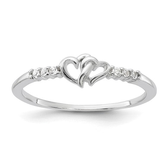 Sterling Silver Petite CZ Double Heart Ring- Sparkle & Jade-SparkleAndJade.com 