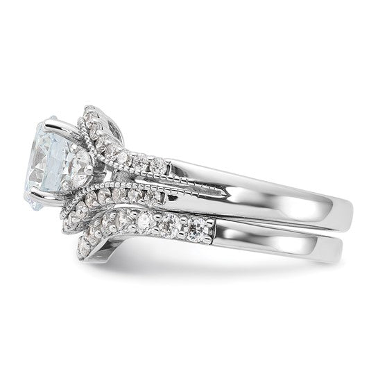 Sterling Silver CZ Engagement Ring and Band Set- Sparkle & Jade-SparkleAndJade.com 