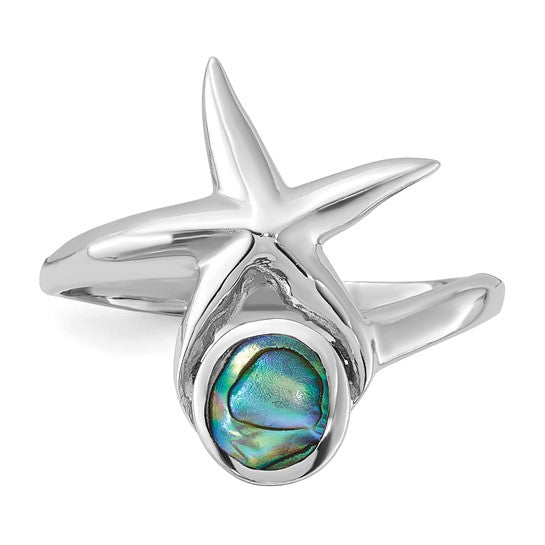 Sterling Silver Round Abalone with Starfish Ring- Sparkle & Jade-SparkleAndJade.com 