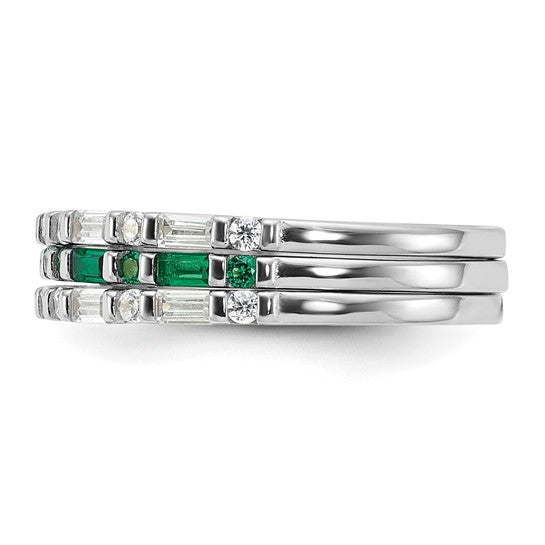 Sterling Silver Imitation Emerald and CZ 3 Ring Set- Sparkle & Jade-SparkleAndJade.com 