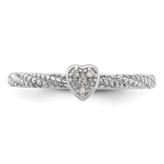 Sterling Silver Diamond Stackable Expressions Textured Heart Ring- Sparkle & Jade-SparkleAndJade.com 