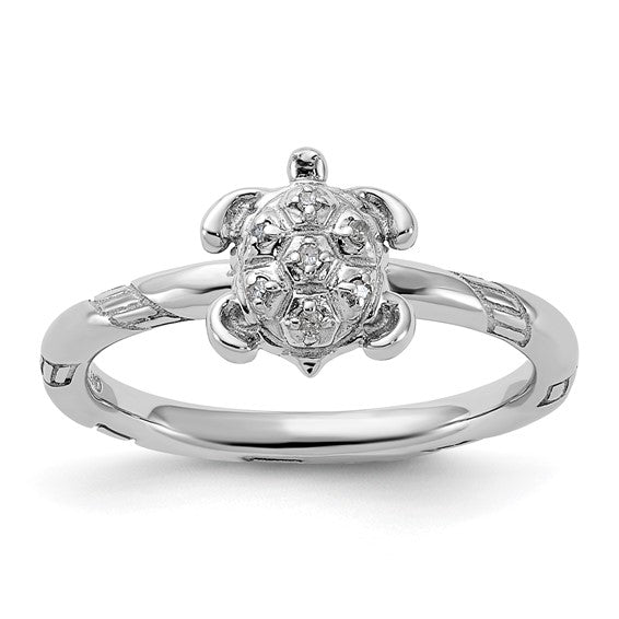 Sterling Silver Stackable Expressions Diamond Turtle Ring - Size 7- Sparkle & Jade-SparkleAndJade.com QSK1859-7 O