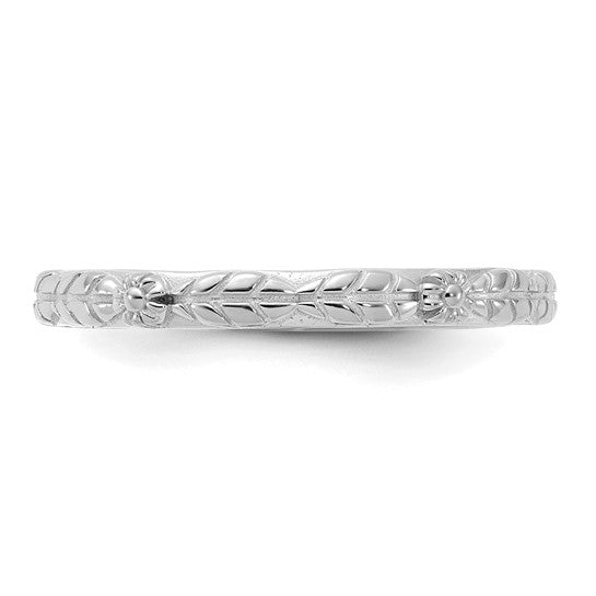 Sterling Silver Stackable Expressions Textured Flowers Ring- Sparkle & Jade-SparkleAndJade.com 