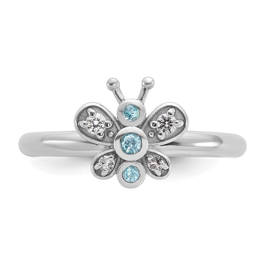 Sterling Silver Stackable Expressions Blue & White Topaz Butterfly Ring- Sparkle & Jade-SparkleAndJade.com 