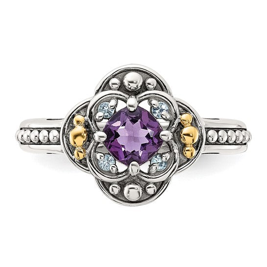 Shey Couture Sterling Silver 14k Accent Amethyst and Swiss Blue Topaz Ring- Sparkle & Jade-SparkleAndJade.com 