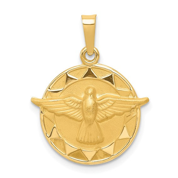 14k Gold Holy Spirit Medal Hollow Round Pendant- Sparkle & Jade-SparkleAndJade.com REL159